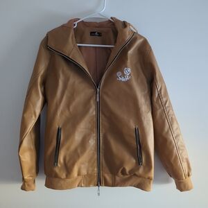 Nier Brown Tan Leather Jacket with Embroidered Logo